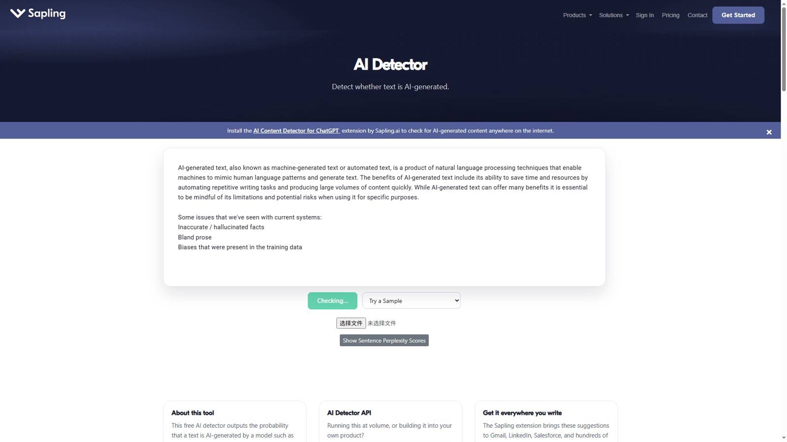 Sapling AI Content Detector 界面预览