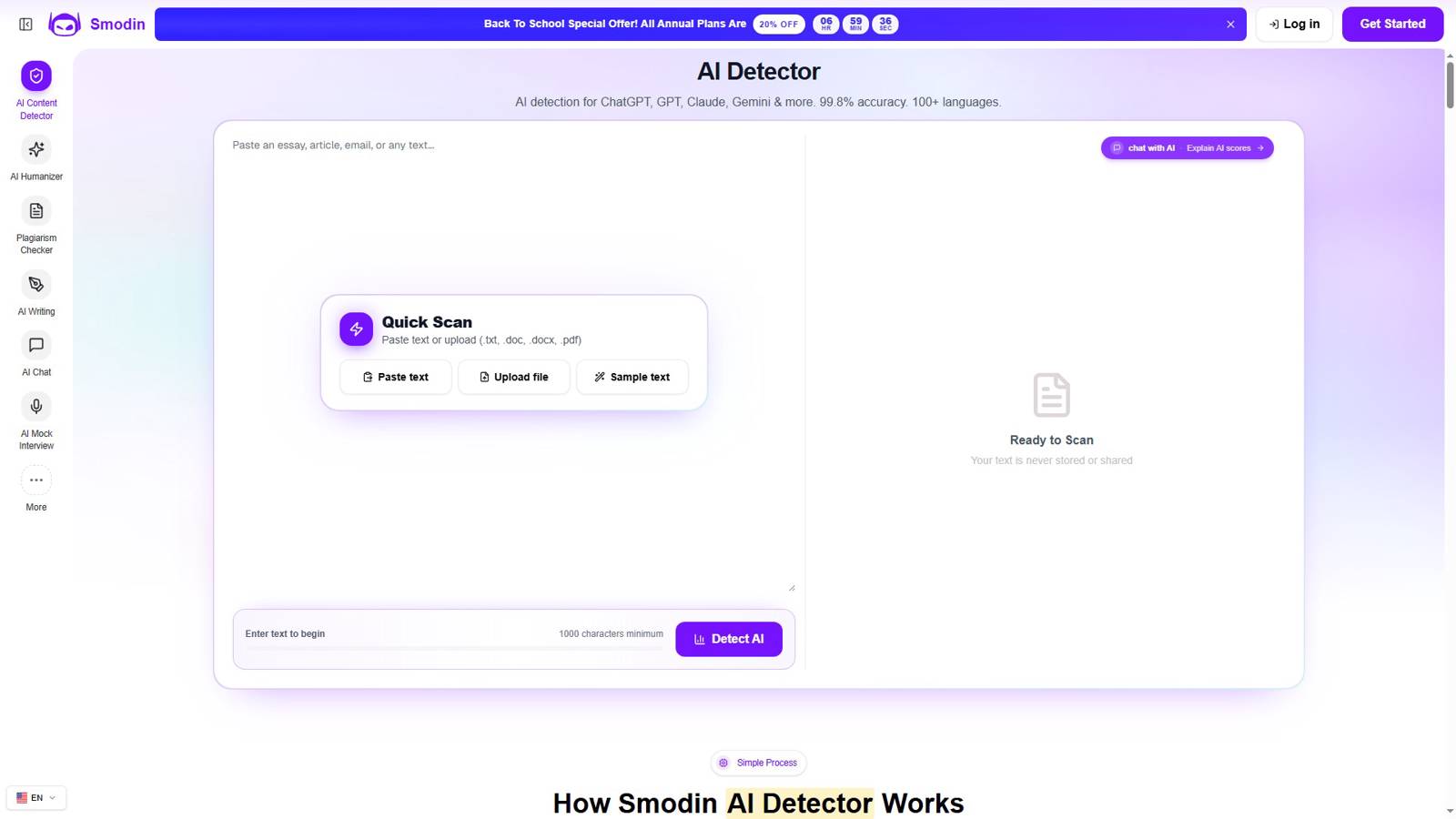 Smodin AI Content Detector 界面预览