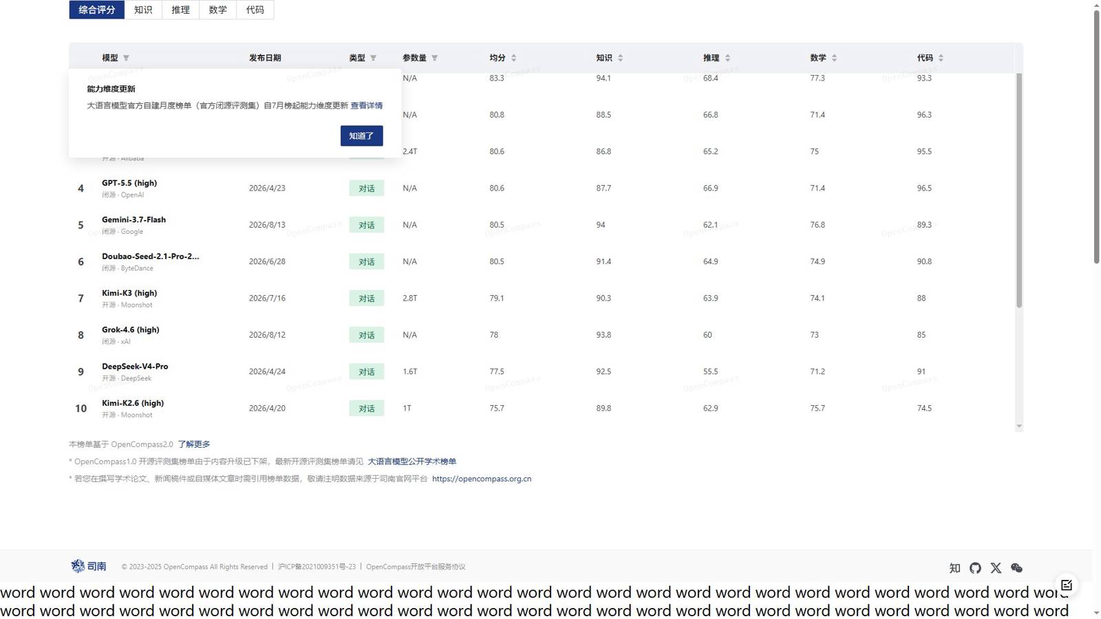 OpenCompass 界面预览