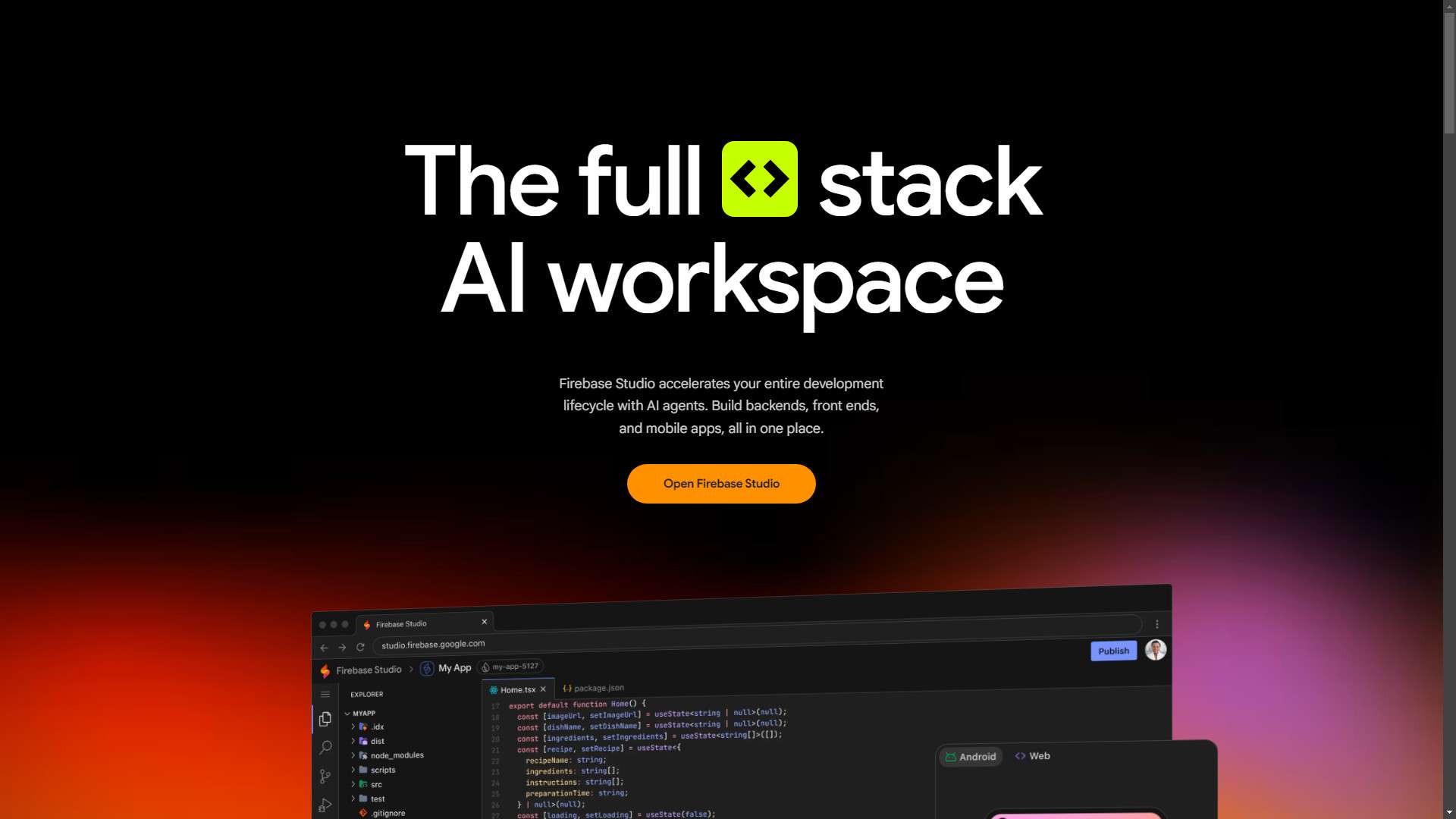 Firebase Studio 界面预览