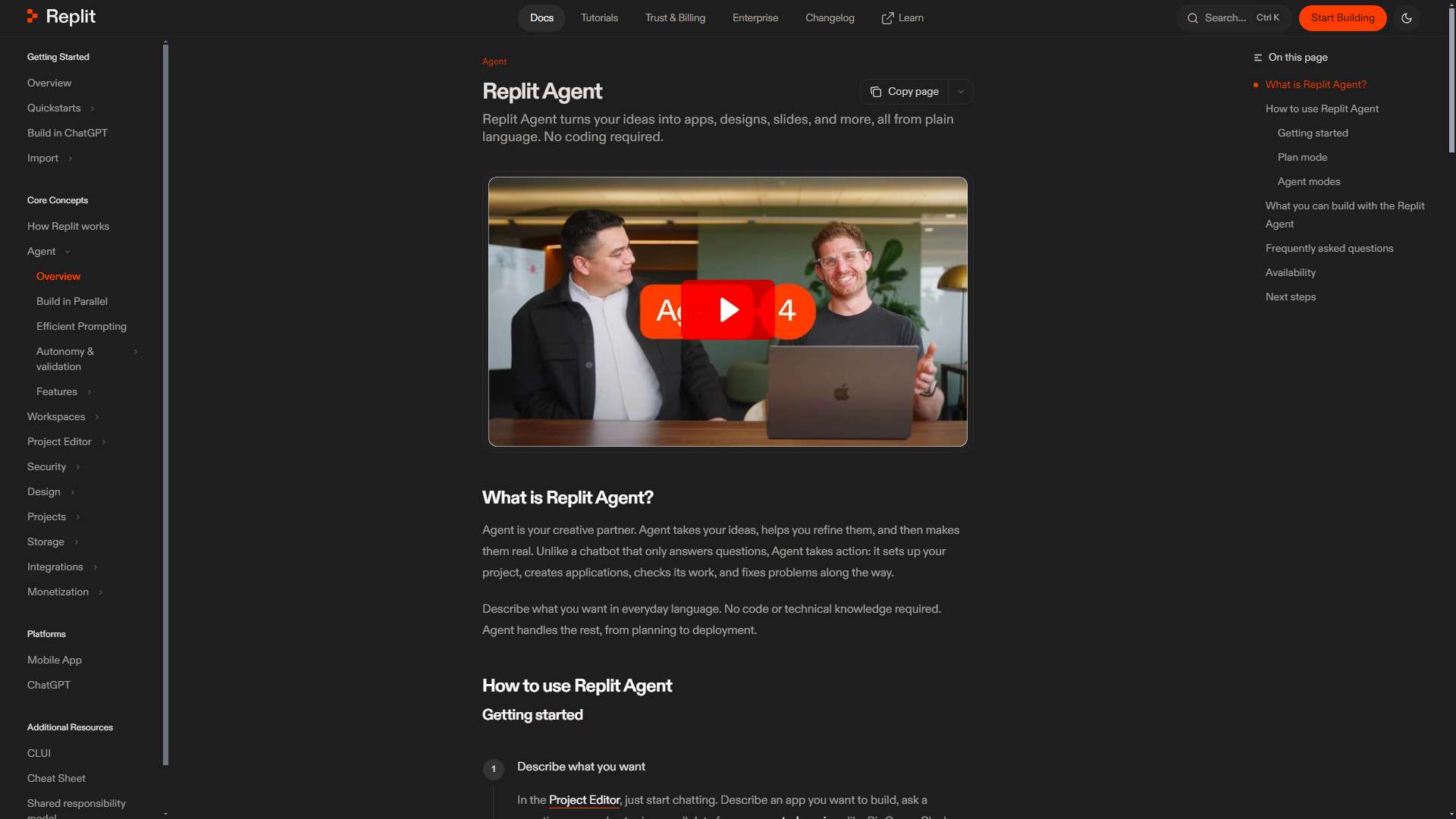 Replit Agent 界面预览