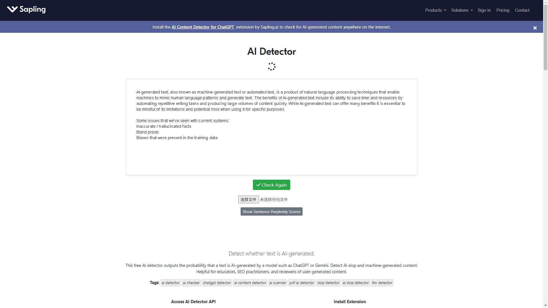 Sapling AI Content Detector 界面预览