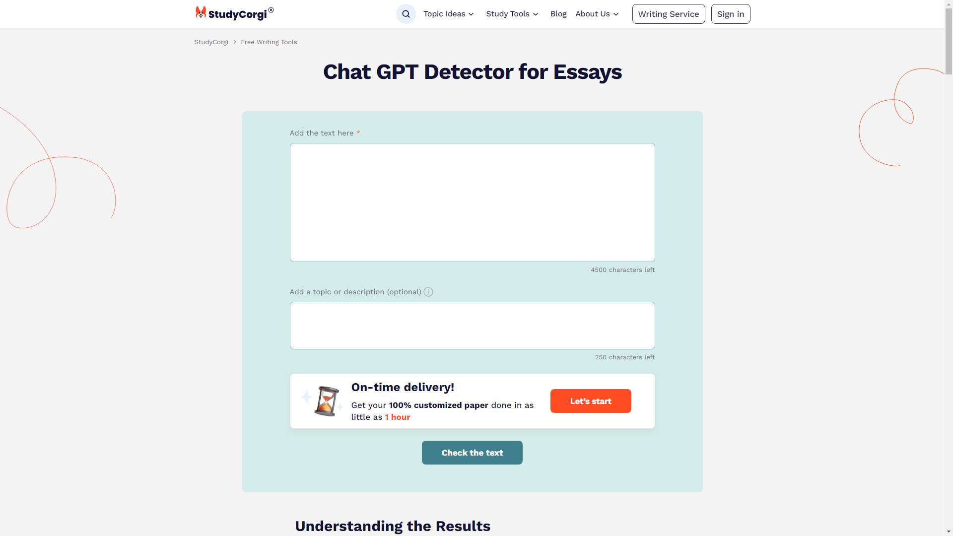 StudyCorgi ChatGPT Detector 界面预览